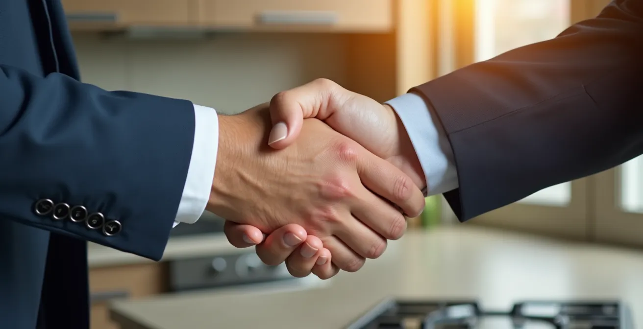 Poignée de main symbolisant un accord entre locataire et propriétaire